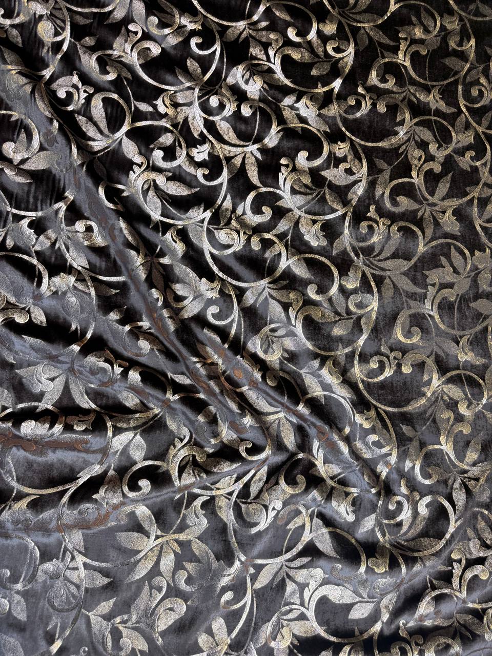 Midnight Scroll — Velvet Silk Laminated Lurex — original fabric photograph