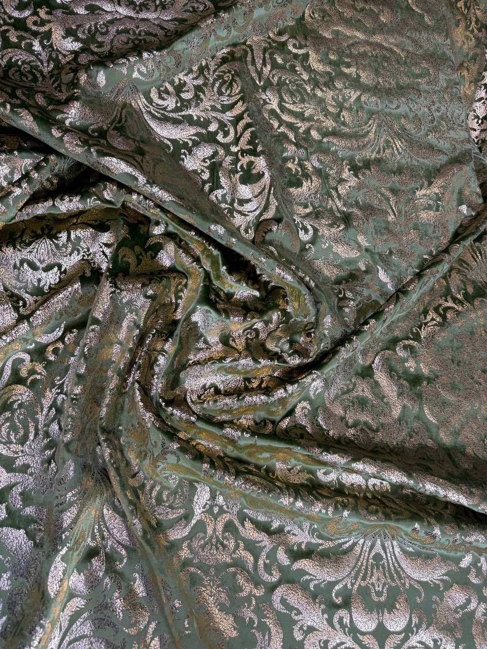 Sage Damask — Velvet Silk Laminated Lurex — original fabric photograph