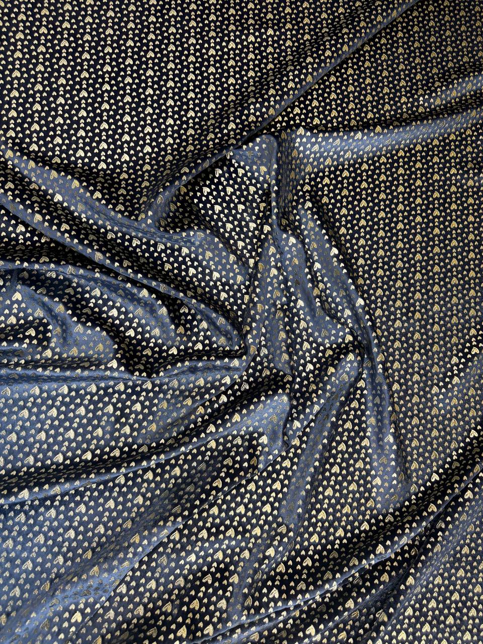 Midnight Gold Micro Motif fabric: small repeating motifs in midnight blue and gold tones. Original fabric photograph.