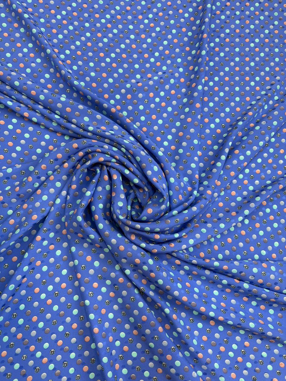 Cobalt White Dot Italian Silk Jacquard fabric from Como — TG-025