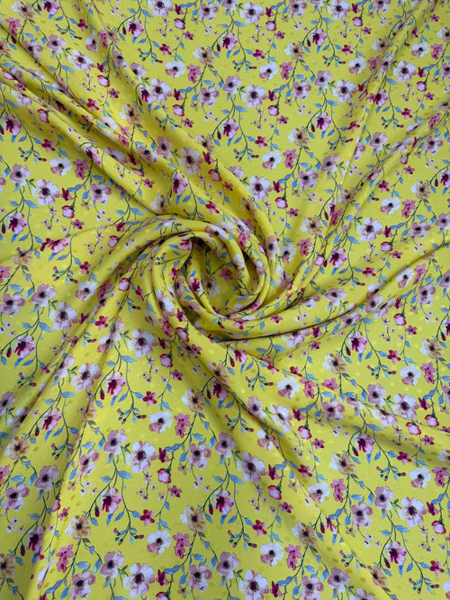 Chartreuse Floral Scatter — Italian Silk Jacquard fabric, TG-035