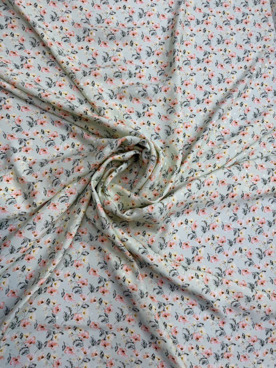 Ivory Green Floral Scatter — Italian Silk Jacquard fabric, TG-050