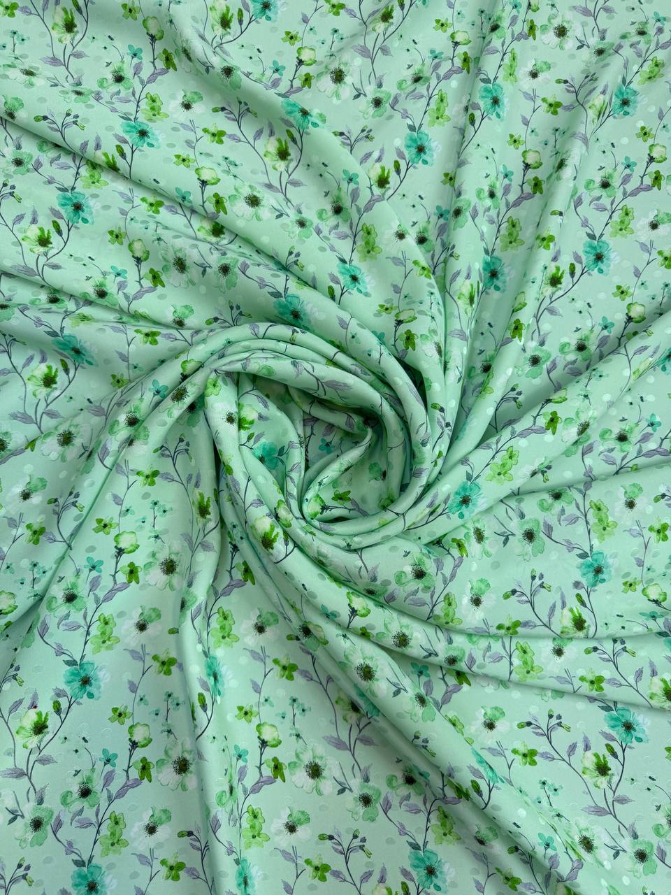 Mint Floral Garden — Italian Silk Jacquard fabric, TG-053