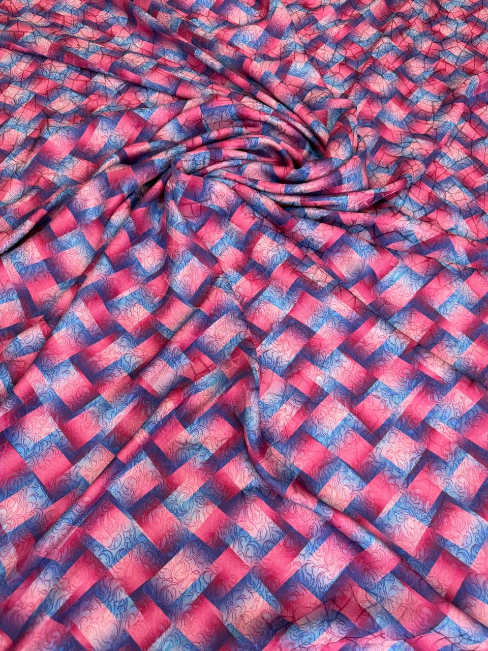 Pink Cobalt Geometric — Italian Silk Jacquard fabric, TG-061