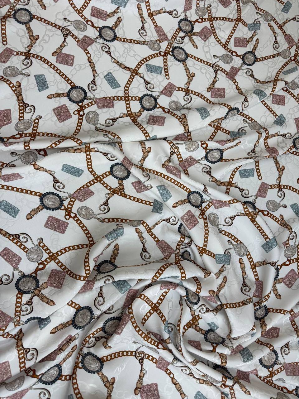 Ivory Equestrian Links — Italian Silk Jacquard fabric, TG-062