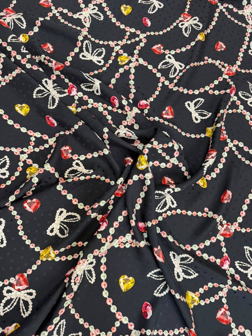 Black Gold Chain Garden — Italian Silk Jacquard fabric, TG-078