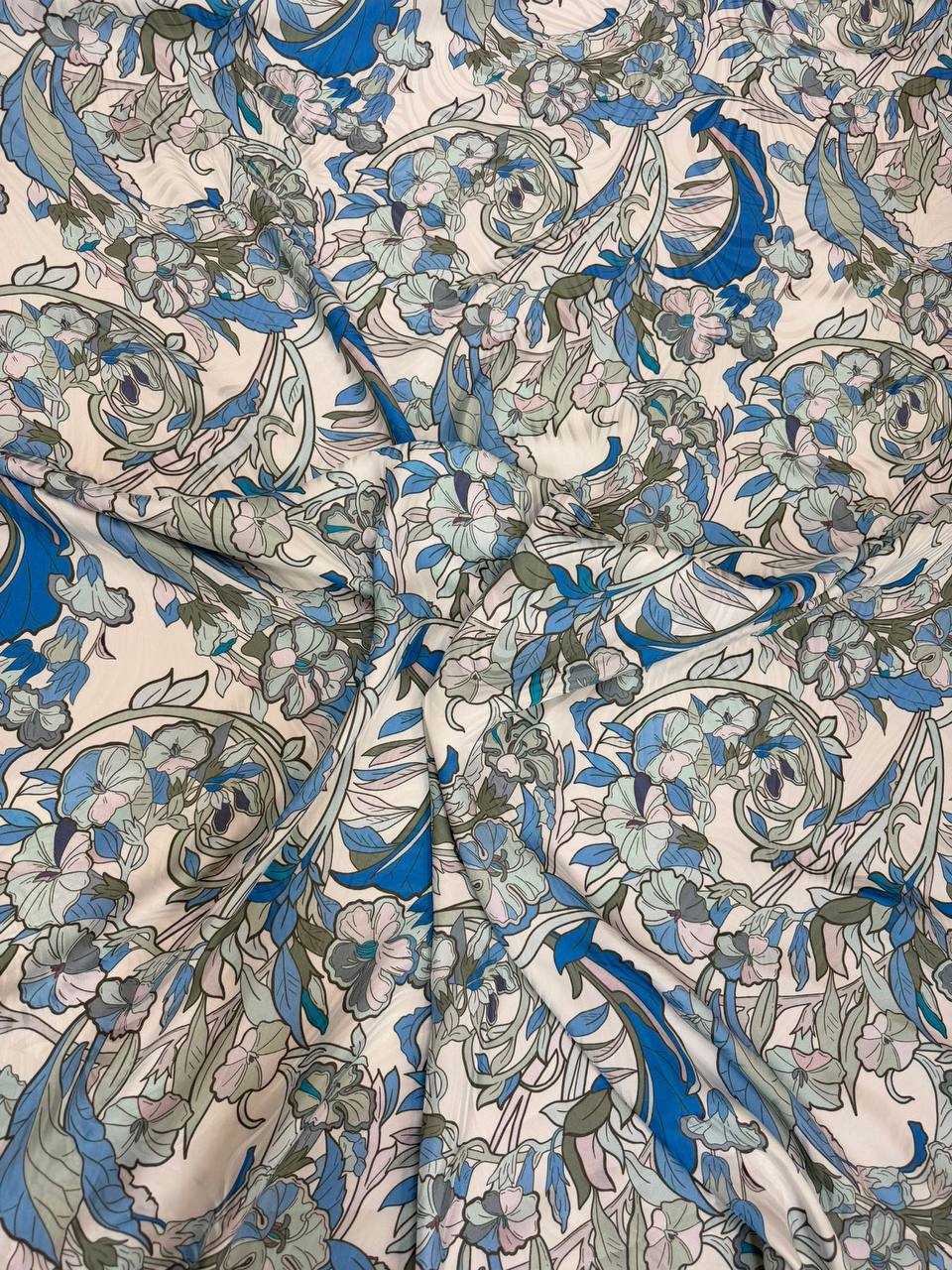 Slate Blue Baroque — Italian Silk Jacquard fabric, TG-079
