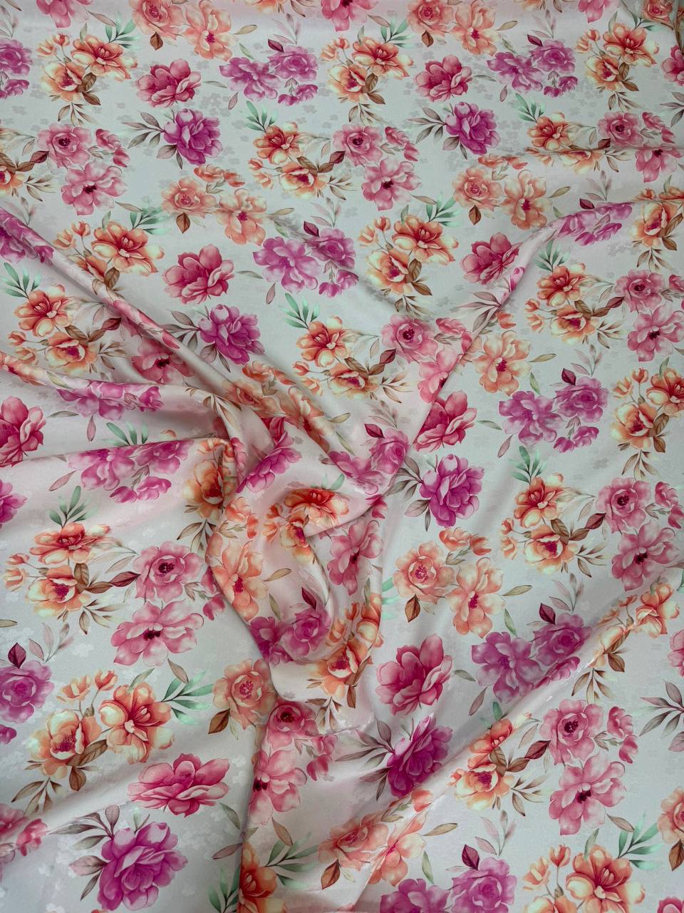 Mint Pink Rose Garden — Italian Silk Jacquard fabric, TG-081