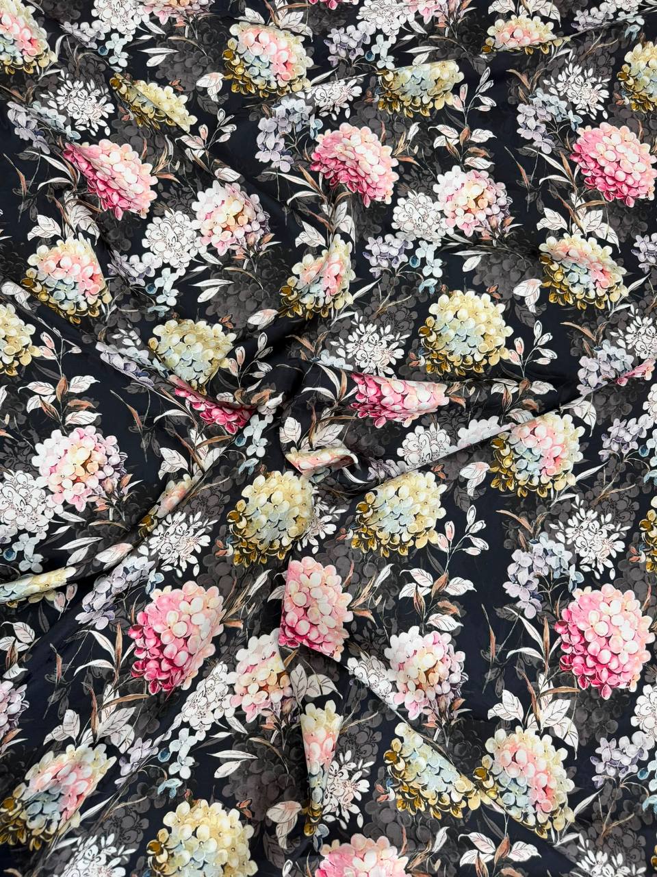 Black Pastel Bouquet — Italian Silk Jacquard fabric, TG-082
