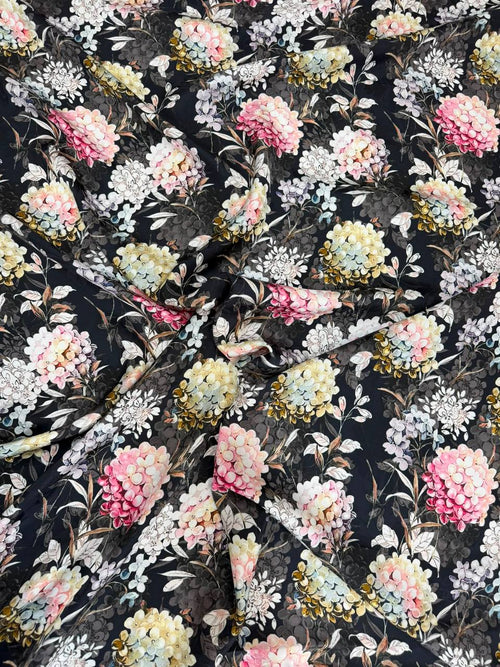 Black Pastel Bouquet — Italian Silk Jacquard fabric, TG-082
