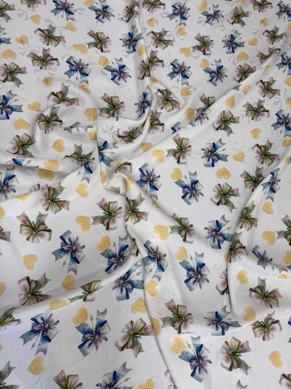 Ivory Blue Floral Sprig — Italian Silk Jacquard fabric, TG-085