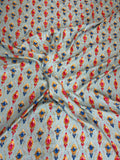 Pale Blue Red Motif — Italian Silk Jacquard fabric, TG-086