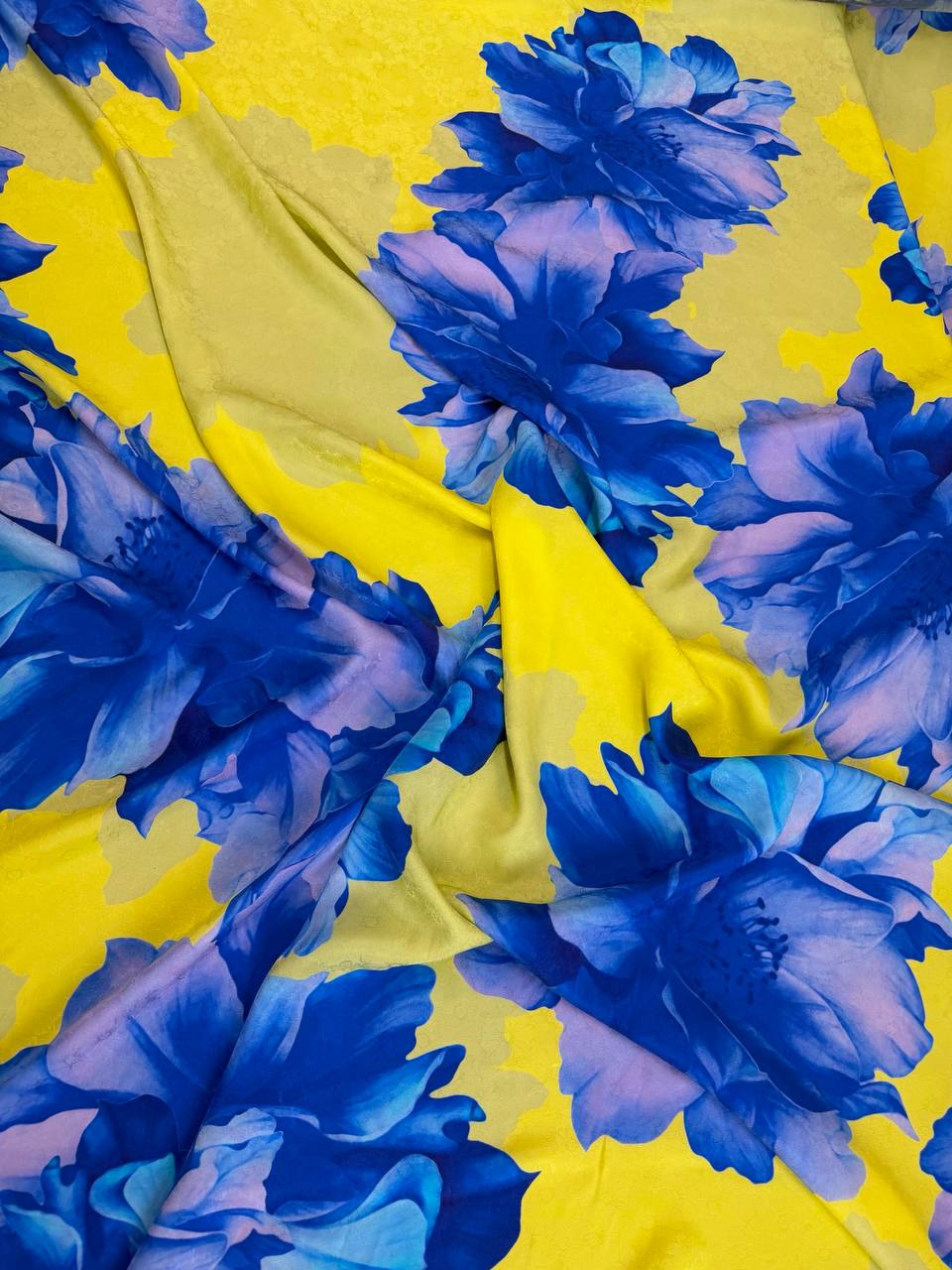 Yellow Cobalt Bloom — Italian Silk Jacquard fabric, TG-087