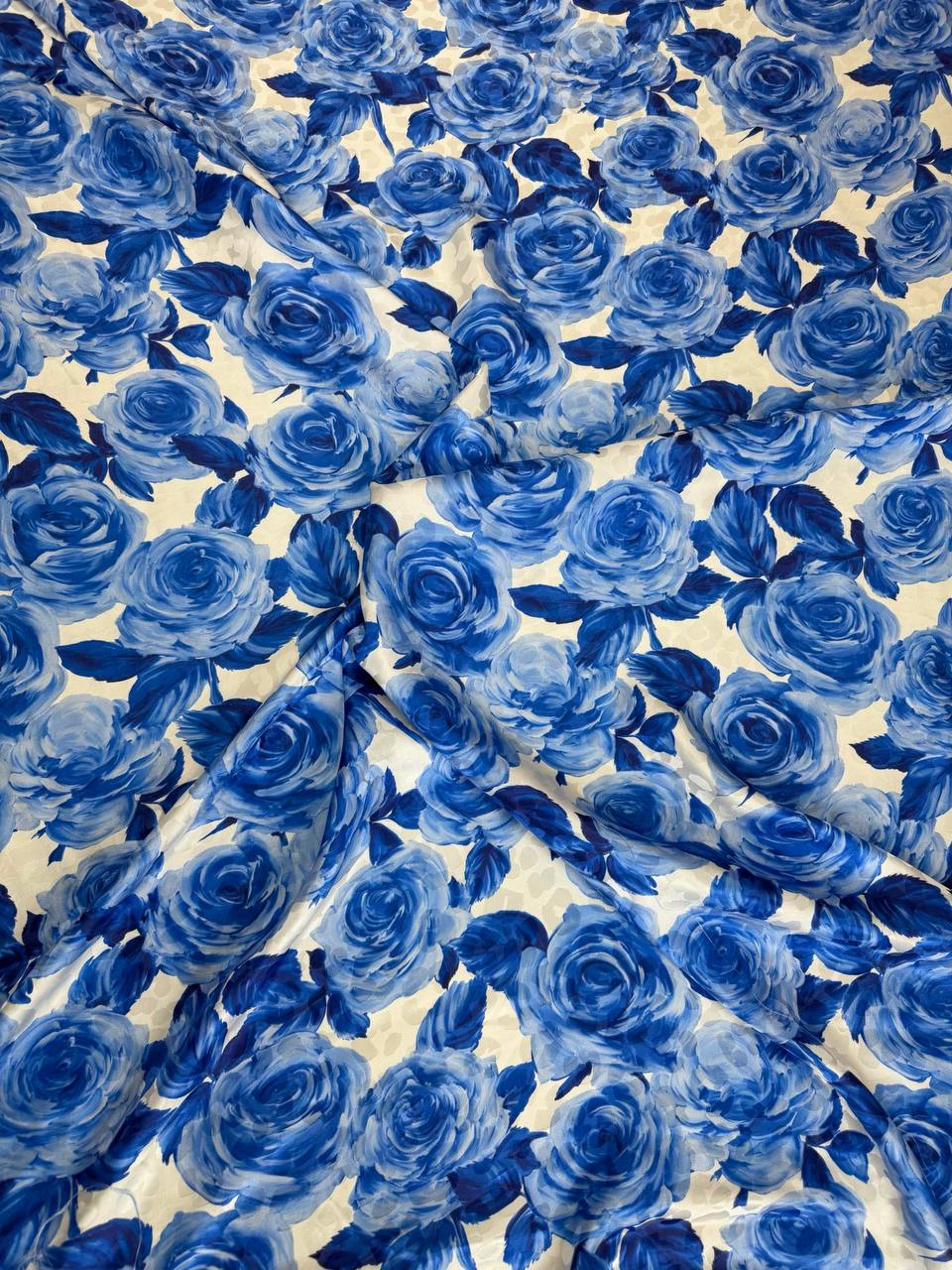 Cobalt Rose Garden — Italian Silk Jacquard fabric, TG-088