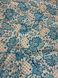 Teal Ivory Lace Motif — Italian Silk Jacquard fabric, TG-089