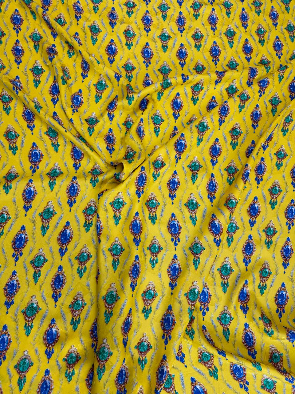 Yellow Blue Diamond — Italian Silk Jacquard fabric, TG-090