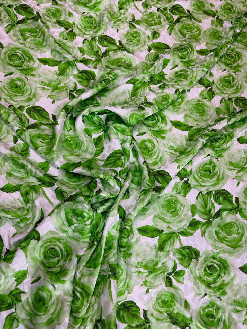 Ivory Green Rose Garden — Italian Silk Jacquard fabric, TG-091