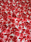 Ivory Red Rose Garden — Italian Silk Jacquard fabric, TG-092