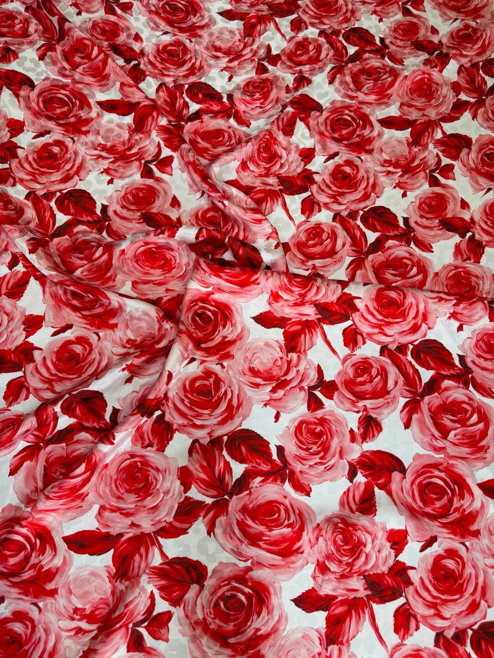 Ivory Red Rose Garden — Italian Silk Jacquard fabric, TG-092