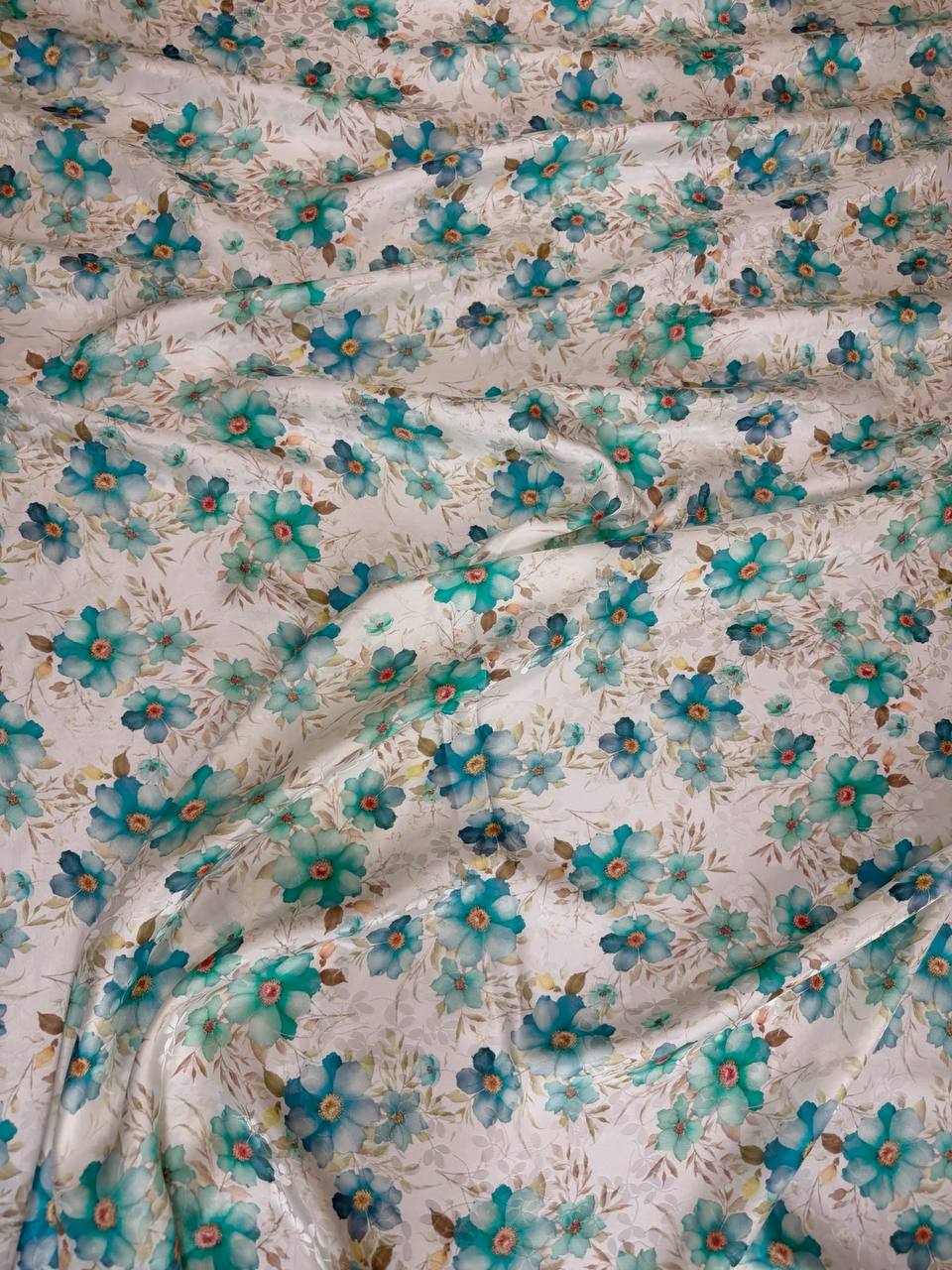 Blush Teal Floral Scatter — Italian Silk Jacquard fabric, TG-096