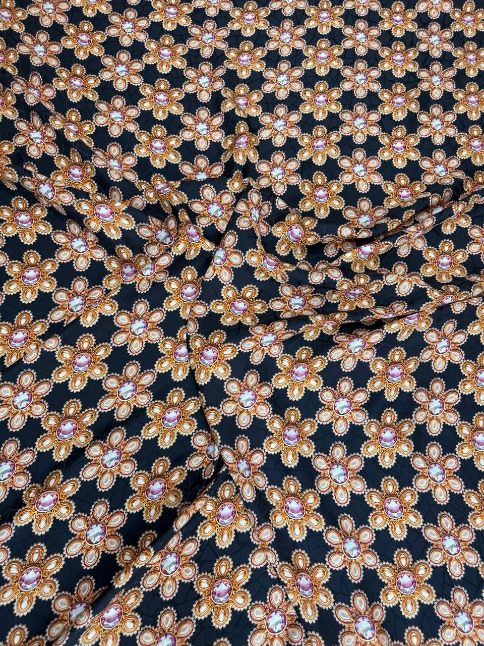 Black Pastel Floral Grid — Italian Silk Jacquard fabric, TG-099