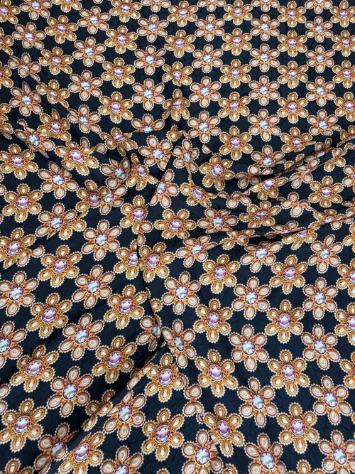 Black Pastel Floral Grid — Italian Silk Jacquard fabric, TG-099