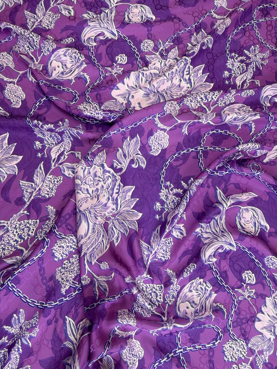 Violet Ivory Botanical — Italian Silk Jacquard fabric, TG-100