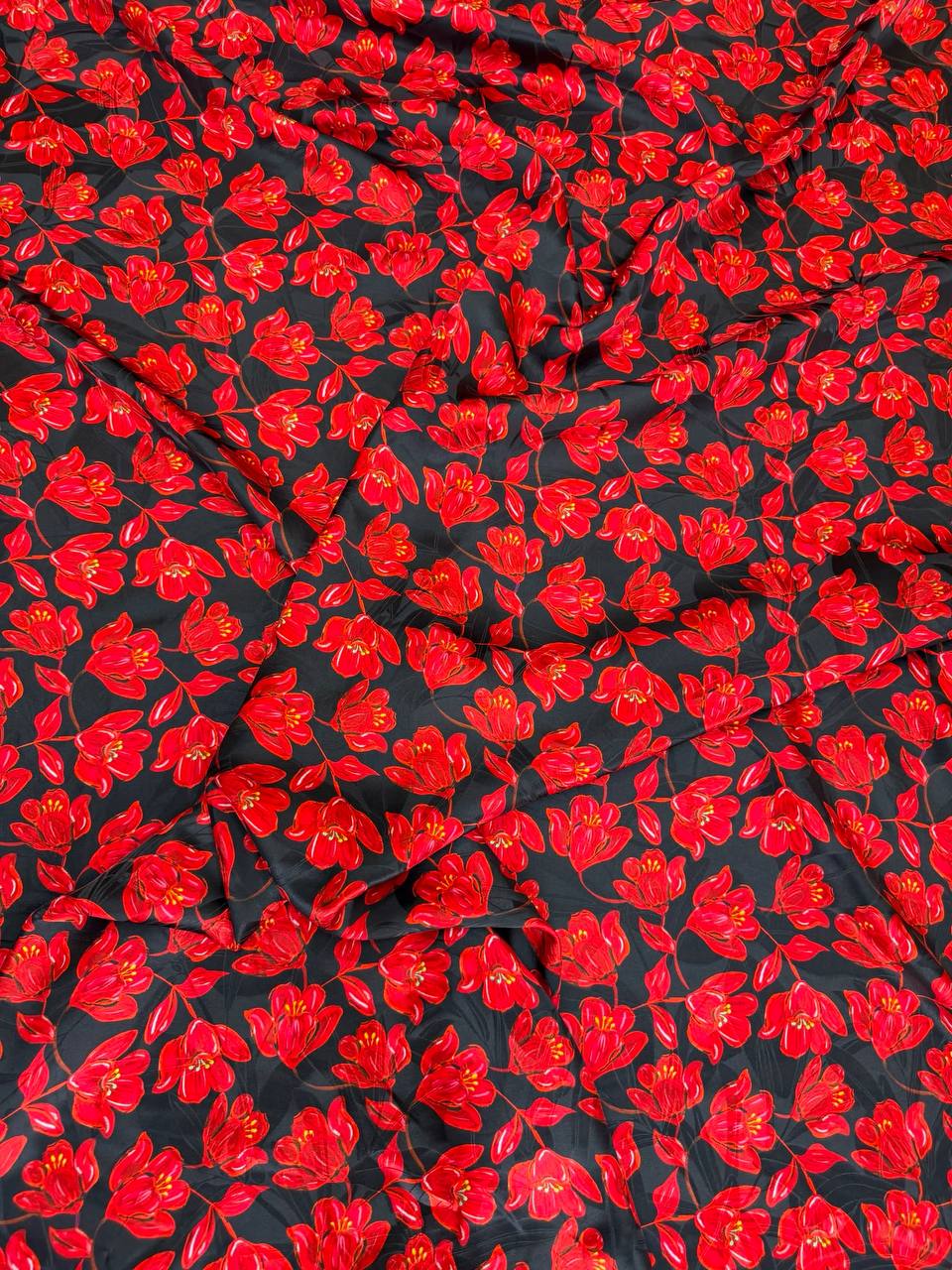 Black Scarlet Rose Garden — Italian Silk Jacquard fabric, TG-101