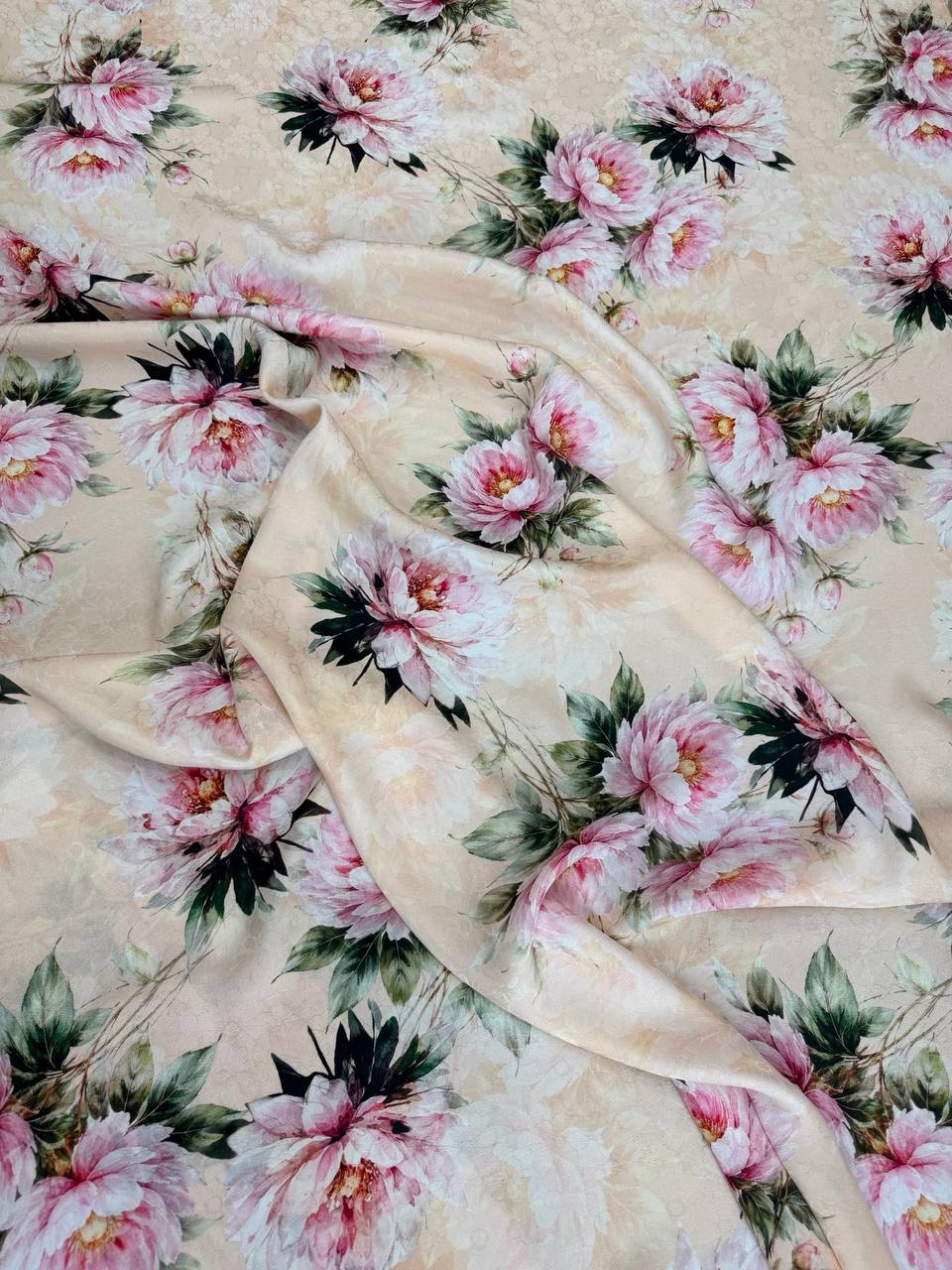 Ivory Blush Blossom — Italian Silk Jacquard fabric, TG-102