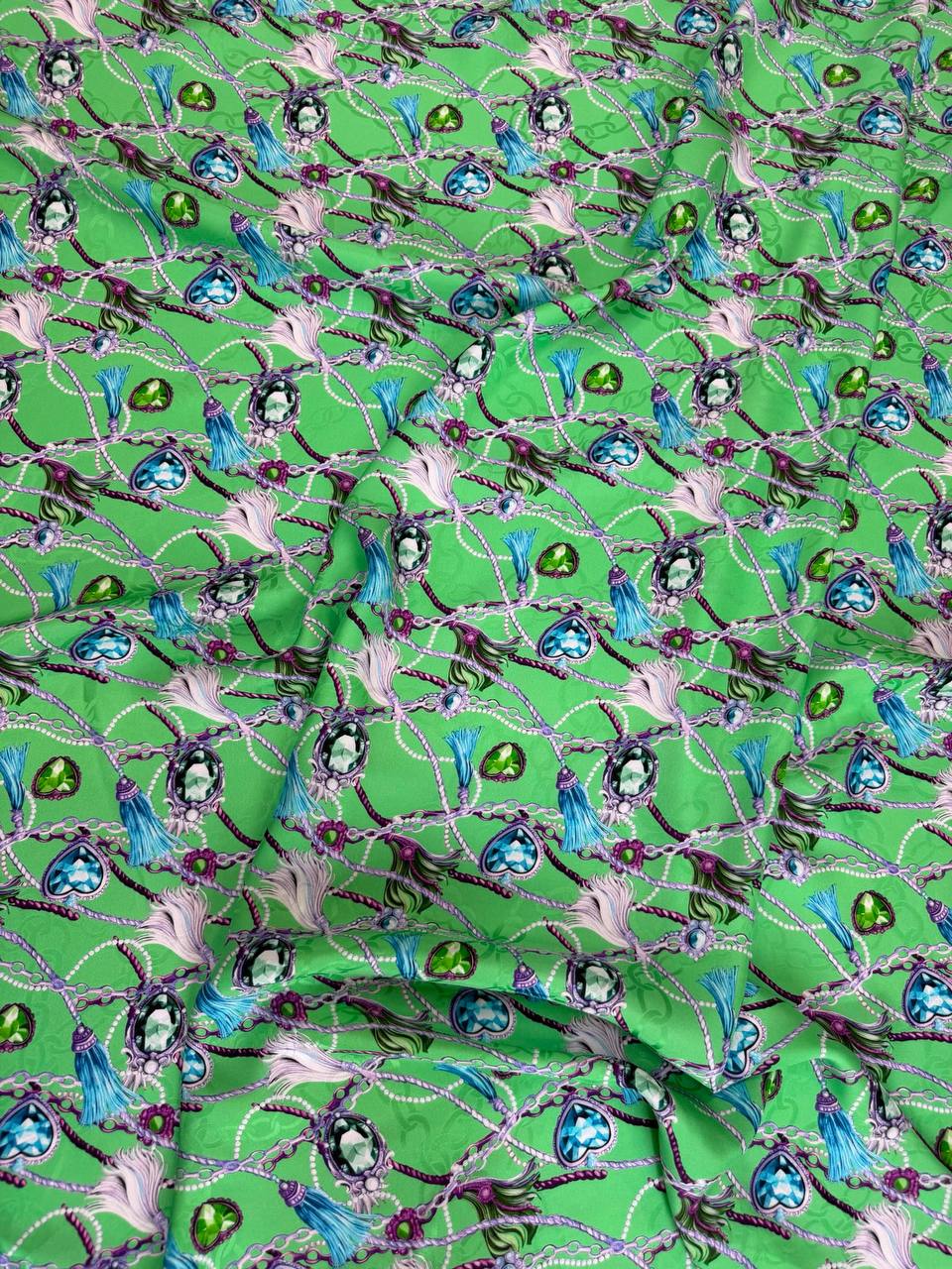 Green Jewelled Ornament — Italian Silk Jacquard fabric, TG-108