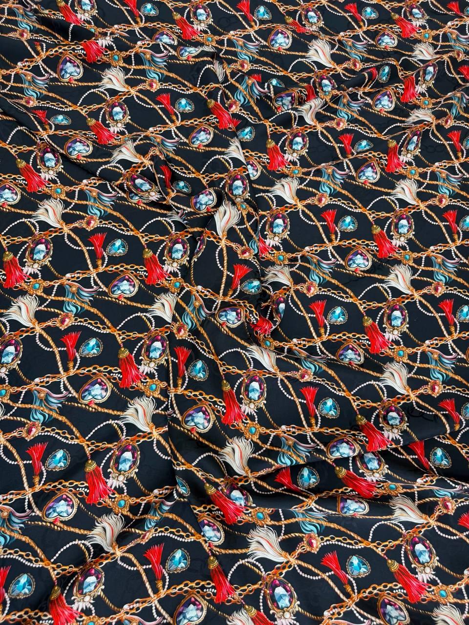 Black Red Chain Garden — Italian Silk Jacquard fabric, TG-110