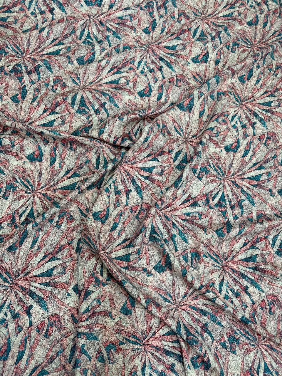 Blush Teal Leaf Mosaic — Italian Silk Jacquard fabric, TG-112