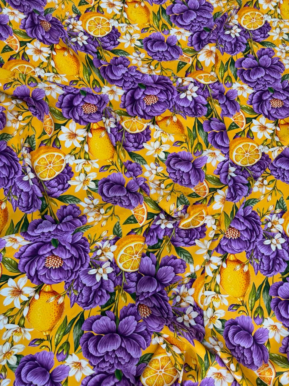 Yellow Violet Rose Garden — Italian Silk Jacquard fabric, TG-113