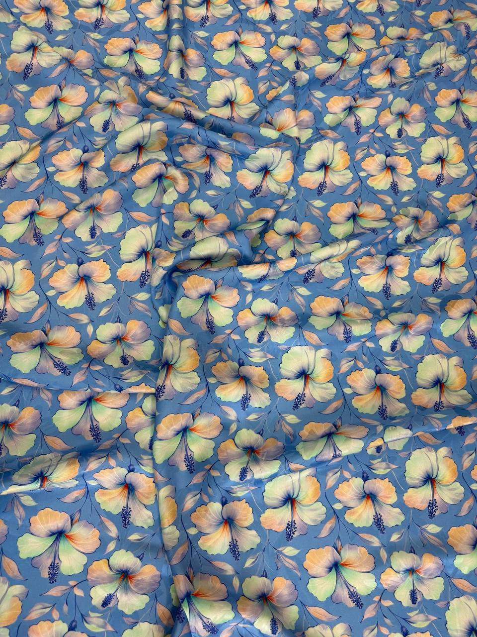 Slate Blue Yellow Blossom — Italian Silk Jacquard fabric, TG-115