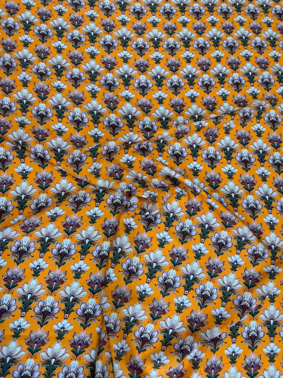 Ochre Cobalt Floral Grid — Italian Silk Jacquard fabric, TG-116
