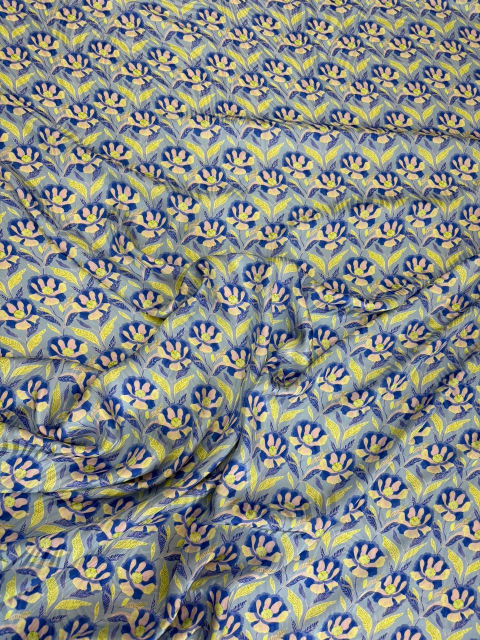 Blue Yellow Botanical Scatter — Italian Silk Jacquard fabric, TG-119