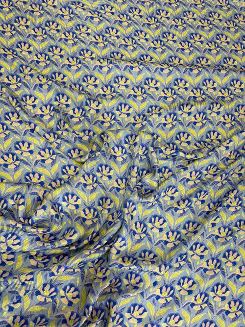Blue Yellow Botanical Scatter — Italian Silk Jacquard fabric, TG-119