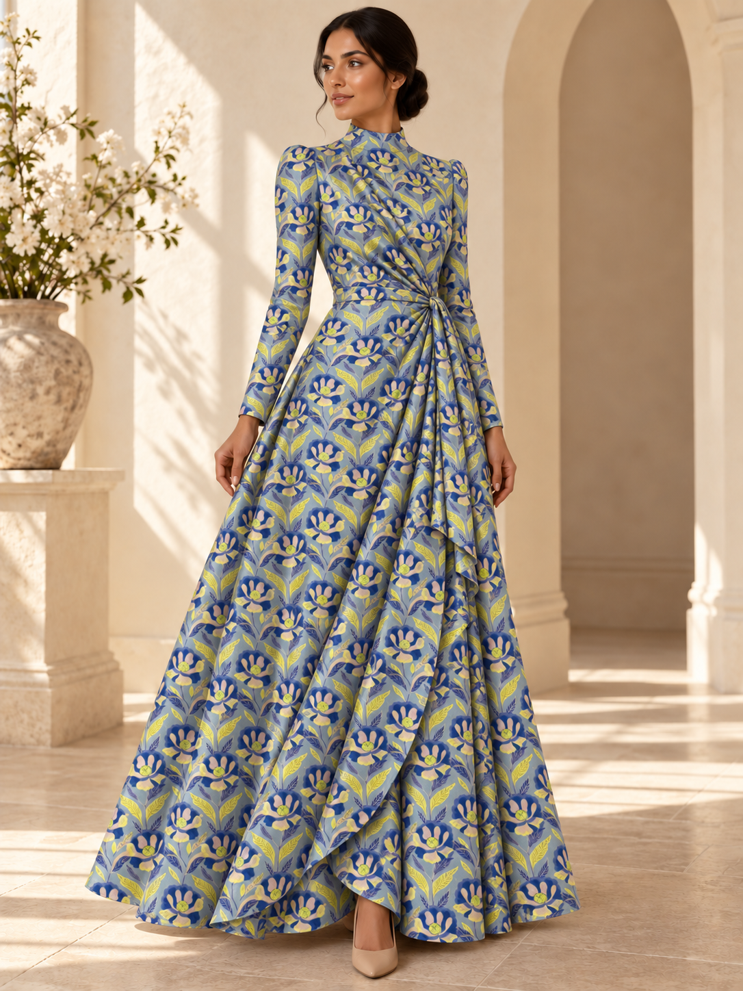 TG-119 — AI model styling illustration based on the original Silk Jacquard fabric; fabric sold separately, garment not included.