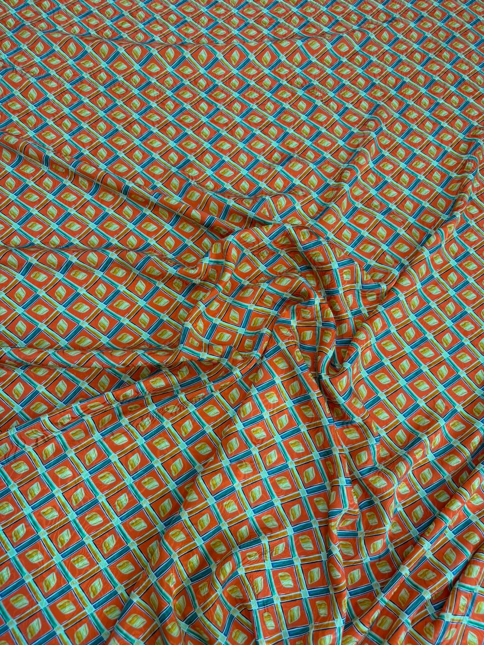 Ochre Teal Mini Geometry — Italian Silk Jacquard fabric, TG-124