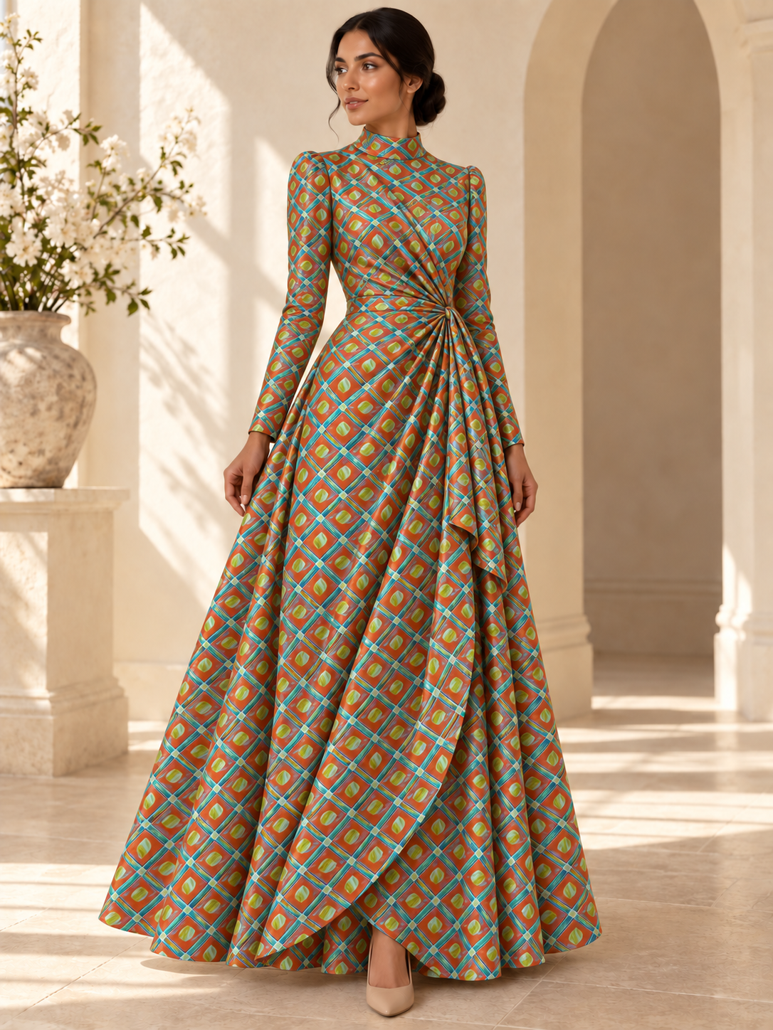 TG-124 — AI model styling illustration based on the original fabric; fabric sold separately, garment not included.