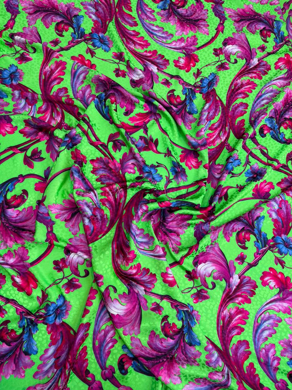 Lime Magenta Botanical — Italian Silk Jacquard fabric, TG-128