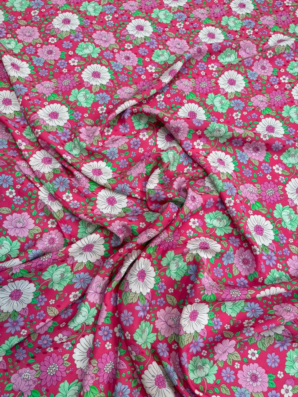 Pink White Daisy Garden — Italian Silk Jacquard fabric, TG-132