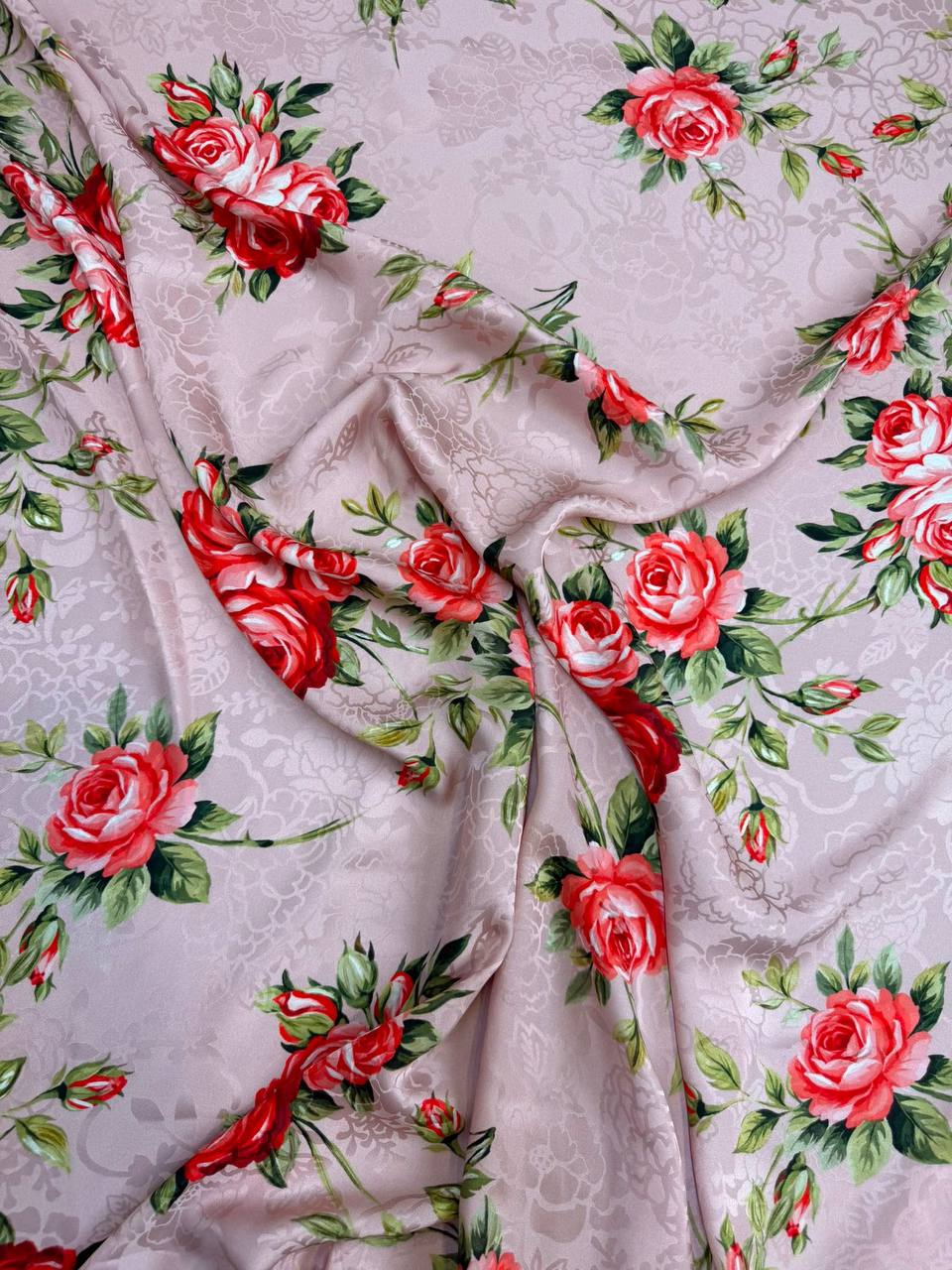 Blush Red Rose Bouquet — Silk Jacquard fabric, original photograph. 