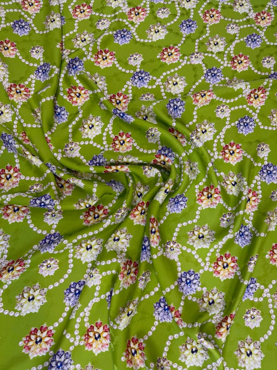 Olive Lilac Floral Sprig — Silk Jacquard fabric, original photograph. 
