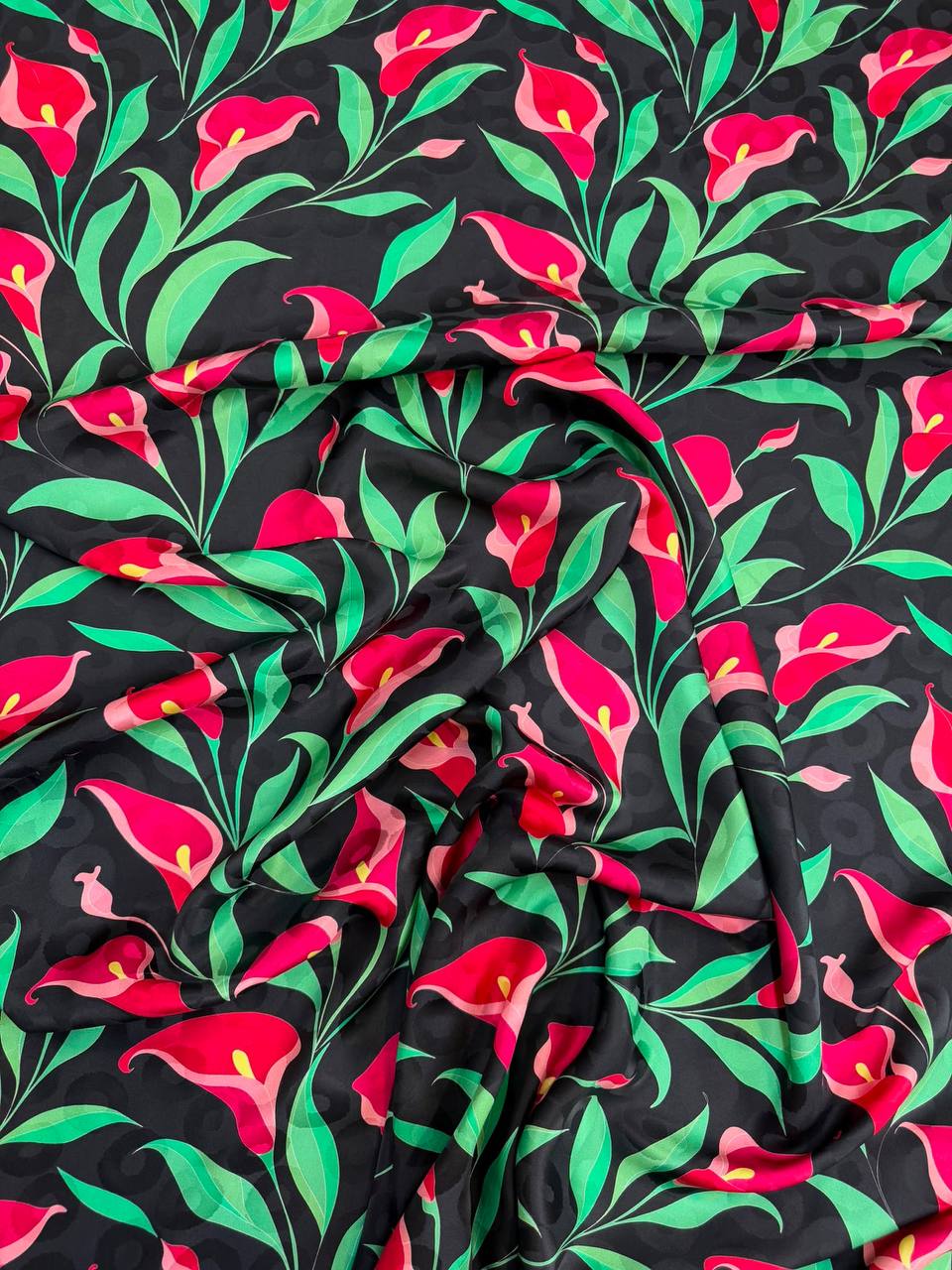 Black Pink Leaf Garden — Silk Jacquard fabric, original photograph. 