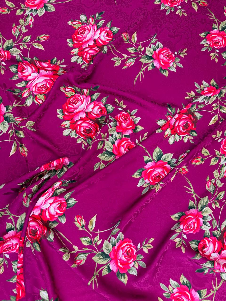 Magenta Floral Bouquet — Silk Jacquard fabric, original photograph. 