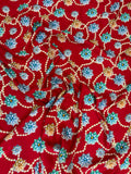 Scarlet Turquoise Floral Vine — Silk Jacquard fabric, original photograph. 