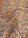 Sand Cobalt Scroll — Silk Jacquard fabric, original photograph. 