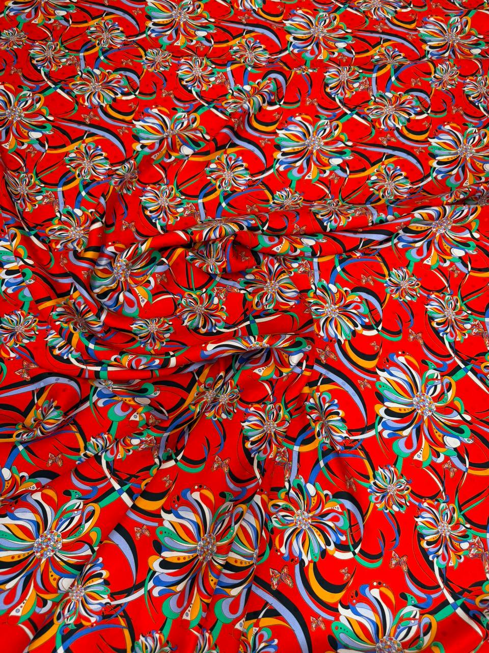 Scarlet Multicolour Scroll — Silk Jacquard fabric, original photograph. 