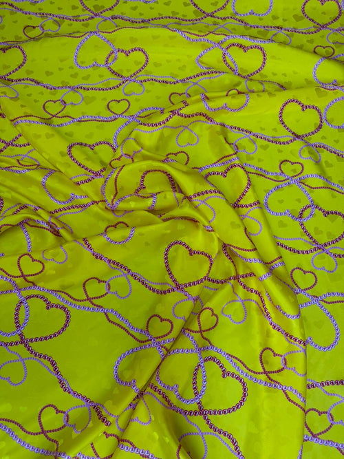 Citron Grey Chain Motif — Silk Jacquard fabric, original photograph. 